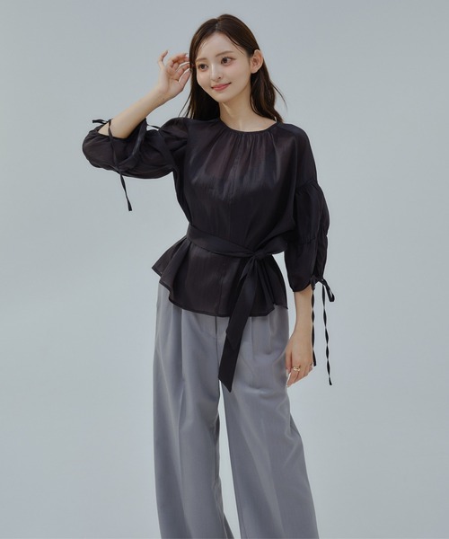 ORGUE(オルグ)の「Sheer puff blouse/シアーパフブラウス(シャツ/ブラウス・レディース・アイボリー/ブラック・FREE)」の5枚目の写真