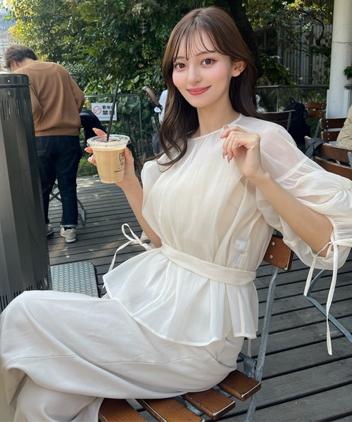 ORGUE(オルグ)の「Sheer puff blouse/シアーパフブラウス(シャツ/ブラウス・レディース・アイボリー/ブラック・FREE)」の6枚目の写真