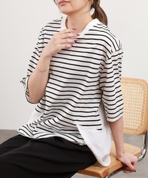 Anna Nicola 異素材切替ボーダーカットソー