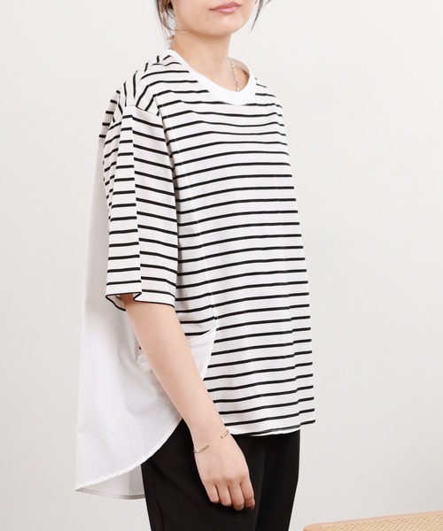 Anna Nicola（アンナニコラ）の「Anna Nicola 異素材切替ボーダーカットソー（Tシャツ/カットソー・レディース・オフホワイト/ブラック・38）」の6枚目の写真