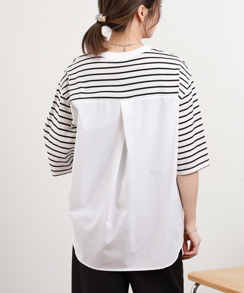 Anna Nicola（アンナニコラ）の「Anna Nicola 異素材切替ボーダーカットソー（Tシャツ/カットソー・レディース・オフホワイト/ブラック・38）」の8枚目の写真