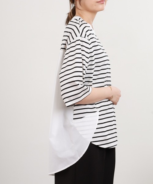 Anna Nicola（アンナニコラ）の「Anna Nicola 異素材切替ボーダーカットソー（Tシャツ/カットソー・レディース・オフホワイト/ブラック・38）」の7枚目の写真