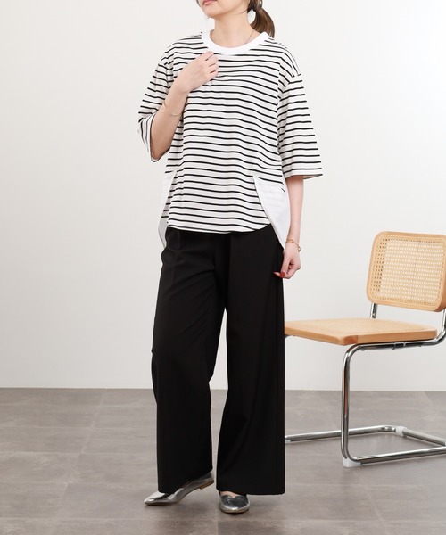 Anna Nicola（アンナニコラ）の「Anna Nicola 異素材切替ボーダーカットソー（Tシャツ/カットソー・レディース・オフホワイト/ブラック・38）」の10枚目の写真