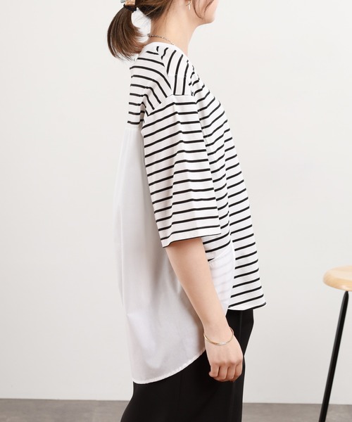 Anna Nicola（アンナニコラ）の「Anna Nicola 異素材切替ボーダーカットソー（Tシャツ/カットソー・レディース・オフホワイト/ブラック・38）」の19枚目の写真