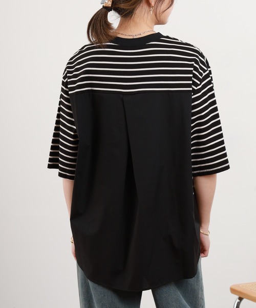 Anna Nicola（アンナニコラ）の「Anna Nicola 異素材切替ボーダーカットソー（Tシャツ/カットソー・レディース・オフホワイト/ブラック・38）」の14枚目の写真