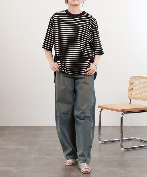 Anna Nicola（アンナニコラ）の「Anna Nicola 異素材切替ボーダーカットソー（Tシャツ/カットソー・レディース・オフホワイト/ブラック・38）」の17枚目の写真