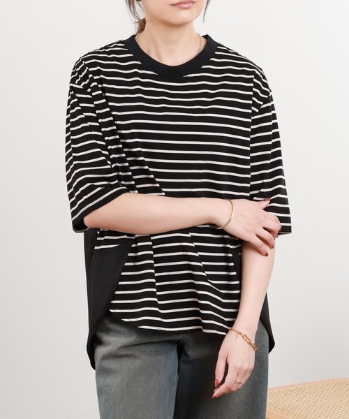 Anna Nicola（アンナニコラ）の「Anna Nicola 異素材切替ボーダーカットソー（Tシャツ/カットソー・レディース・オフホワイト/ブラック・38）」の12枚目の写真