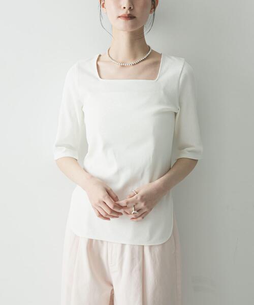 URBAN RESEARCH(アーバンリサーチ)の「5分袖リブカットソー(Tシャツ/カットソー・レディース・ブラック/オフホワイト/キャメル・FREE)」の2枚目の写真