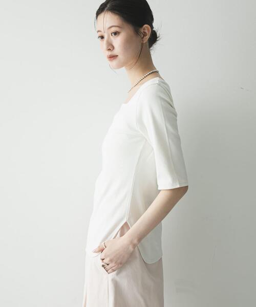 URBAN RESEARCH(アーバンリサーチ)の「5分袖リブカットソー(Tシャツ/カットソー・レディース・ブラック/オフホワイト/キャメル・FREE)」の4枚目の写真