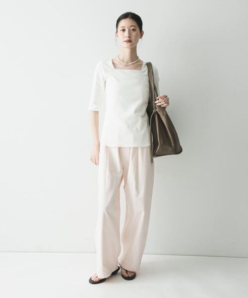 URBAN RESEARCH(アーバンリサーチ)の「5分袖リブカットソー(Tシャツ/カットソー・レディース・ブラック/オフホワイト/キャメル・FREE)」の9枚目の写真