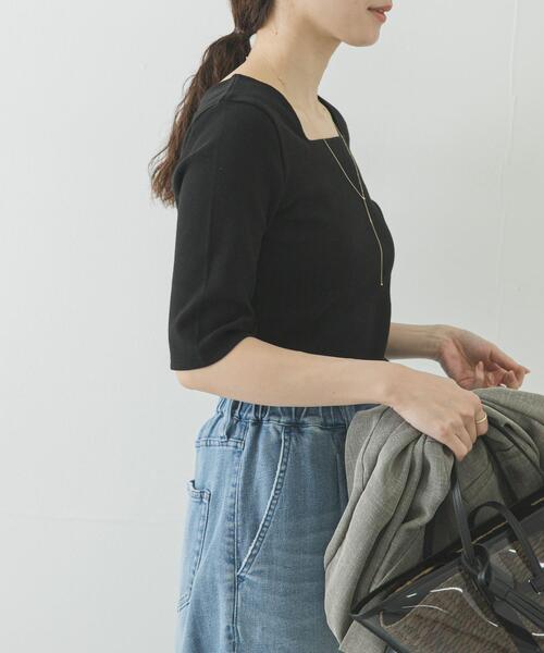 URBAN RESEARCH(アーバンリサーチ)の「5分袖リブカットソー(Tシャツ/カットソー・レディース・ブラック/オフホワイト/キャメル・FREE)」の11枚目の写真