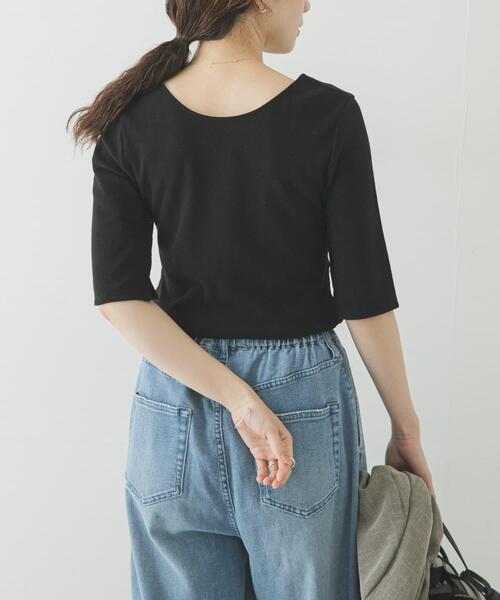 URBAN RESEARCH(アーバンリサーチ)の「5分袖リブカットソー(Tシャツ/カットソー・レディース・ブラック/オフホワイト/キャメル・FREE)」の12枚目の写真