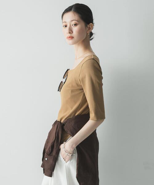 URBAN RESEARCH(アーバンリサーチ)の「5分袖リブカットソー(Tシャツ/カットソー・レディース・ブラック/オフホワイト/キャメル・FREE)」の20枚目の写真