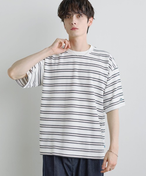 DISCUS(ディスカス)の「【COOLMAX/ドライ機能】DISCUS/レトロボーダーBOXT(Tシャツ/カットソー・メンズ・ダークグリーン/ホワイト/ホワイト系/グレイッシュベージュ・XL/M/L)」の1枚目の写真
