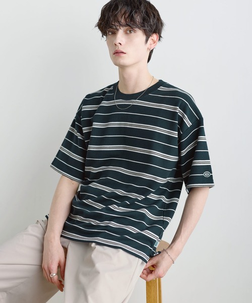 DISCUS(ディスカス)の「【COOLMAX/ドライ機能】DISCUS/レトロボーダーBOXT(Tシャツ/カットソー・メンズ・ダークグリーン/ホワイト/ホワイト系/グレイッシュベージュ・XL/M/L)」の4枚目の写真