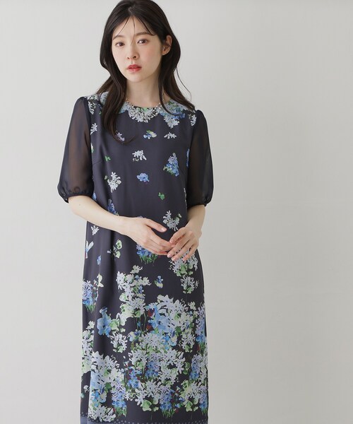 Sunauna（スーナウーナ）の「【co creation and yours／SS～L】多色花柄プリント五分袖ワンピース（ワンピース・レディース・パープル系5/グリーン系その他2/ネイビー系・40/38/36/34）」の8枚目の写真