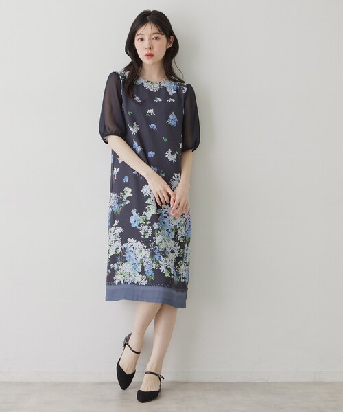 Sunauna（スーナウーナ）の「【co creation and yours／SS～L】多色花柄プリント五分袖ワンピース（ワンピース・レディース・パープル系5/グリーン系その他2/ネイビー系・40/38/36/34）」の10枚目の写真