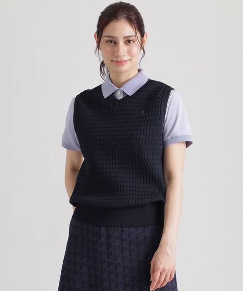 Paul Stuart(ポールスチュアート)の「【GOLF Women’s】ケーブルニットベスト(ベスト・メンズ・ネイビー/グレー・L/M)」の2枚目の写真