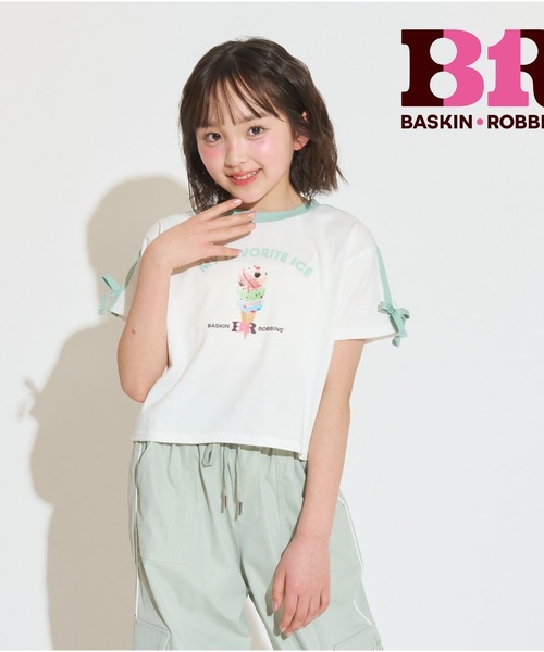 PINK-latte(ピンクラテ)の「【サーティワン】【接触冷感】袖ラインリボン半袖Tシャツ(Tシャツ/カットソー・キッズ・ピンク/ミント/モカ・160cm/150cm/140cm/130cm/120cm)」の3枚目の写真