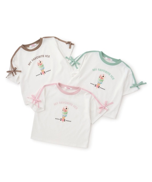 PINK-latte(ピンクラテ)の「【サーティワン】【接触冷感】袖ラインリボン半袖Tシャツ(Tシャツ/カットソー・キッズ・ピンク/ミント/モカ・160cm/150cm/140cm/130cm/120cm)」の10枚目の写真