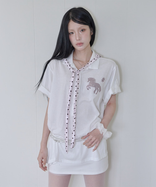 41PRAY(サイルプレイ)の「Horse Summer Polo Shirt / White(Tシャツ/カットソー・レディース・ホワイト・OS)」の7枚目の写真