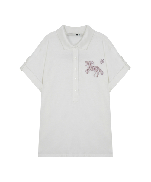41PRAY(サイルプレイ)の「Horse Summer Polo Shirt / White(Tシャツ/カットソー・レディース・ホワイト・OS)」の3枚目の写真