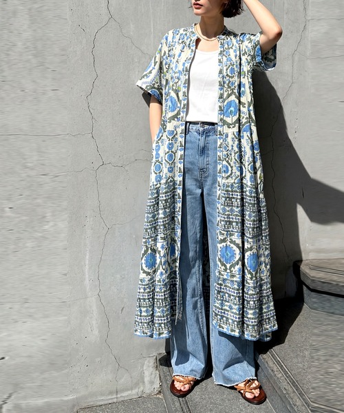 antiqua(アンティカ)の「ロング フレア 綿100 ワンピース(シャツワンピース・レディース・ブルー系その他・ONESIZE)」の8枚目の写真