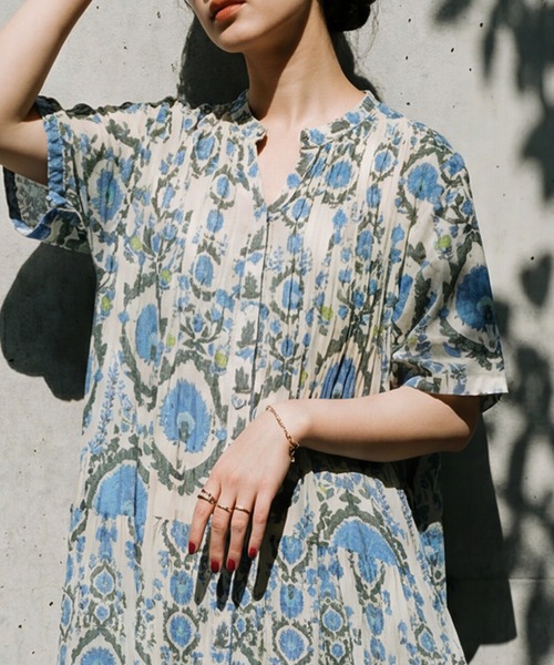 antiqua(アンティカ)の「ロング フレア 綿100 ワンピース(シャツワンピース・レディース・ブルー系その他・ONESIZE)」の2枚目の写真
