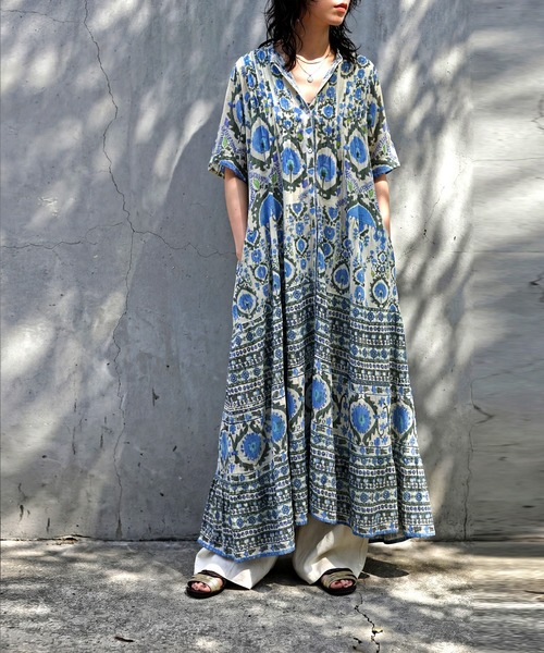 antiqua(アンティカ)の「ロング フレア 綿100 ワンピース(シャツワンピース・レディース・ブルー系その他・ONESIZE)」の7枚目の写真