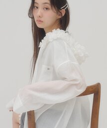 【umm.】フリル付きフードシャツ