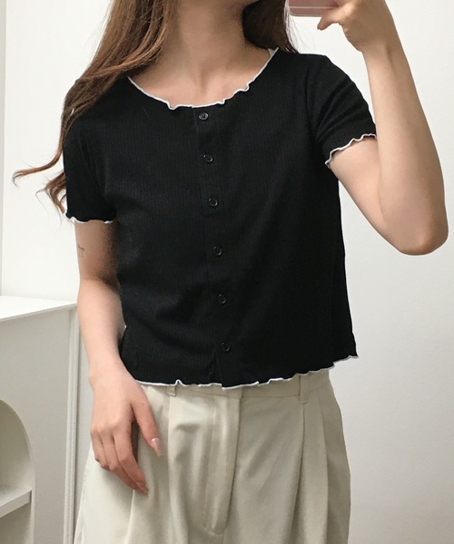 atONE(アットワン)の「メロークルーC/Dリブ 半袖(Tシャツ/カットソー・レディース・ブラック/オフホワイト・M)」の18枚目の写真