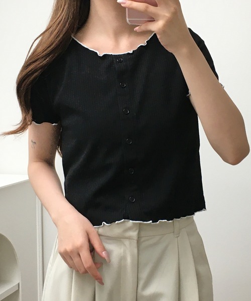 atONE(アットワン)の「メロークルーC/Dリブ 半袖(Tシャツ/カットソー・レディース・ブラック/オフホワイト・M)」の19枚目の写真