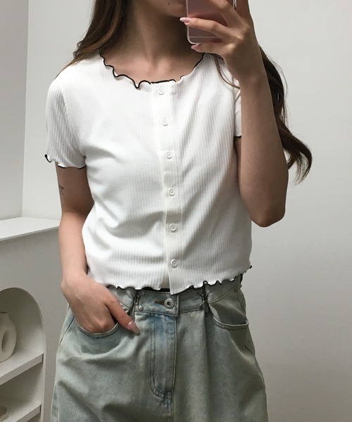 atONE(アットワン)の「メロークルーC/Dリブ 半袖(Tシャツ/カットソー・レディース・ブラック/オフホワイト・M)」の13枚目の写真