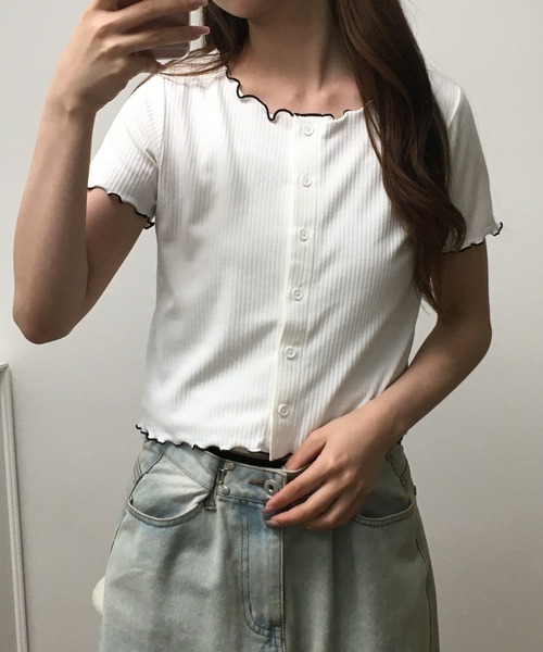 atONE(アットワン)の「メロークルーC/Dリブ 半袖(Tシャツ/カットソー・レディース・ブラック/オフホワイト・M)」の14枚目の写真