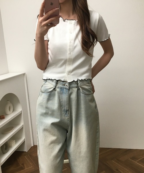 atONE(アットワン)の「メロークルーC/Dリブ 半袖(Tシャツ/カットソー・レディース・ブラック/オフホワイト・M)」の16枚目の写真
