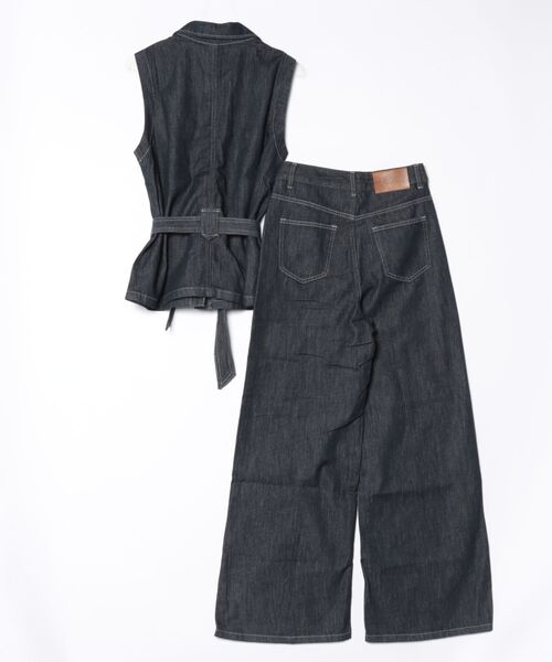 WESTSEA(ウエストシー)の「配色ステッチ デニムベスト × ワイドパンツ セットアップ(セットアップ・レディース・ネイビー・S/M)」の2枚目の写真