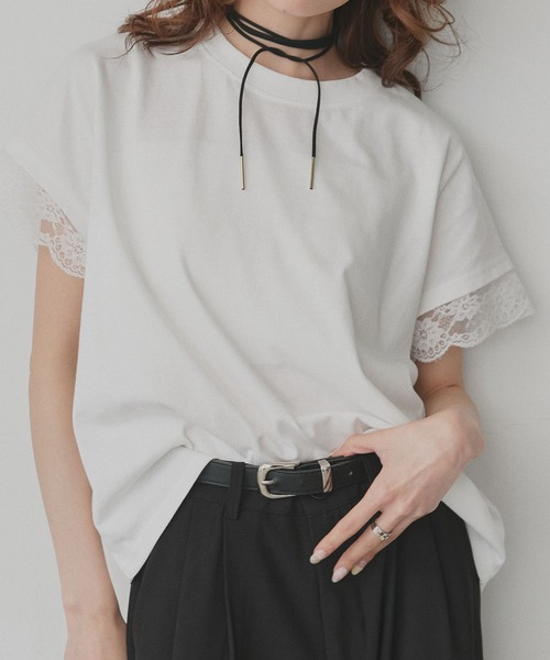 ad thie(アドティエ)の「レース スリーブドルマン Tシャツ(Tシャツ/カットソー・レディース・オフホワイト/ブラック・FREE)」の2枚目の写真