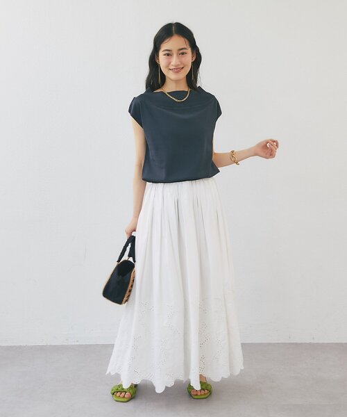 La boutique BonBon（ラブティックボンボン）の「【ウエスト調節可能・セット着用可能・大人っぽカジュアル】カットワークレーススカート（スカート・レディース・ブラック/ホワイト・FREE/PM）」の7枚目の写真