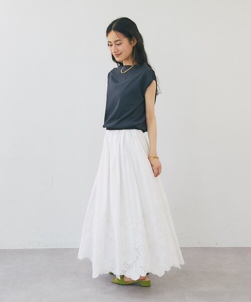 La boutique BonBon（ラブティックボンボン）の「【ウエスト調節可能・セット着用可能・大人っぽカジュアル】カットワークレーススカート（スカート・レディース・ブラック/ホワイト・FREE/PM）」の8枚目の写真