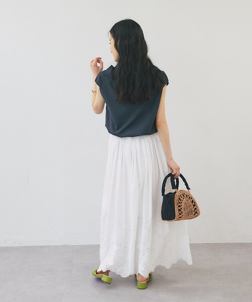 La boutique BonBon（ラブティックボンボン）の「【ウエスト調節可能・セット着用可能・大人っぽカジュアル】カットワークレーススカート（スカート・レディース・ブラック/ホワイト・FREE/PM）」の9枚目の写真