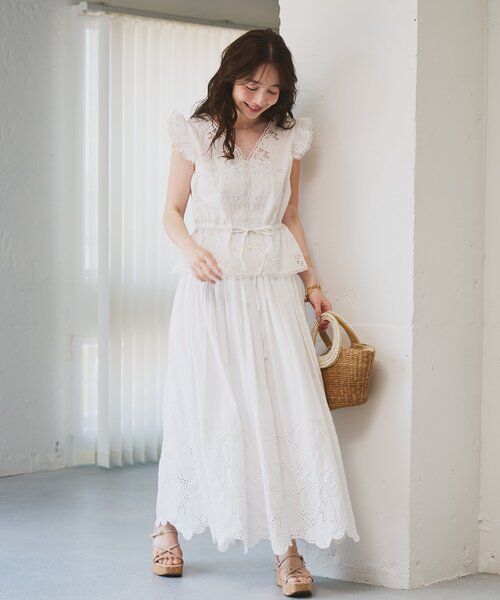 La boutique BonBon（ラブティックボンボン）の「【ウエスト調節可能・セット着用可能・大人っぽカジュアル】カットワークレーススカート（スカート・レディース・ブラック/ホワイト・FREE/PM）」の10枚目の写真