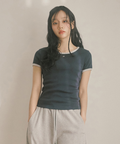 1993STUDIO(1993スタジオ)の「WベーシックリンガーTシャツ (3色)(Tシャツ/カットソー・レディース・ネイビー/グレー/アイボリー・MEDIUM/LARGE/SMALL)」の4枚目の写真
