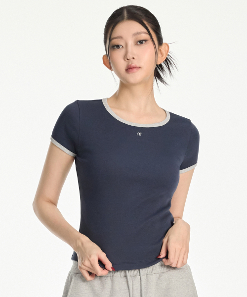 1993STUDIO(1993スタジオ)の「WベーシックリンガーTシャツ (3色)(Tシャツ/カットソー・レディース・ネイビー/グレー/アイボリー・MEDIUM/LARGE/SMALL)」の6枚目の写真