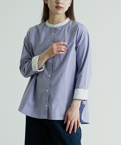 zootie（ズーティー）の「綿 タイプライター クレリックシャツ（シャツ/ブラウス・レディース・ブルー系その他/グレー/ベージュ系その他/ストライプ/ホワイト・M）」の4枚目の写真