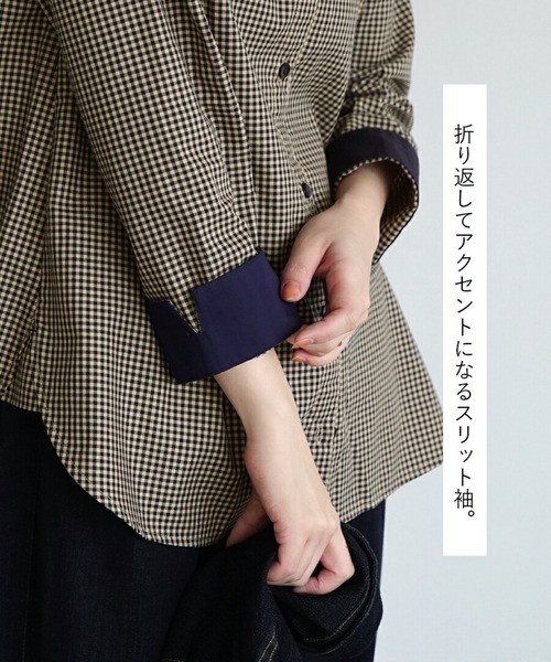 zootie（ズーティー）の「綿 タイプライター クレリックシャツ（シャツ/ブラウス・レディース・ブルー系その他/グレー/ベージュ系その他/ストライプ/ホワイト・M）」の8枚目の写真