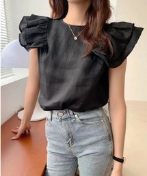 SHOULDER FRILL LINEN TOPS
