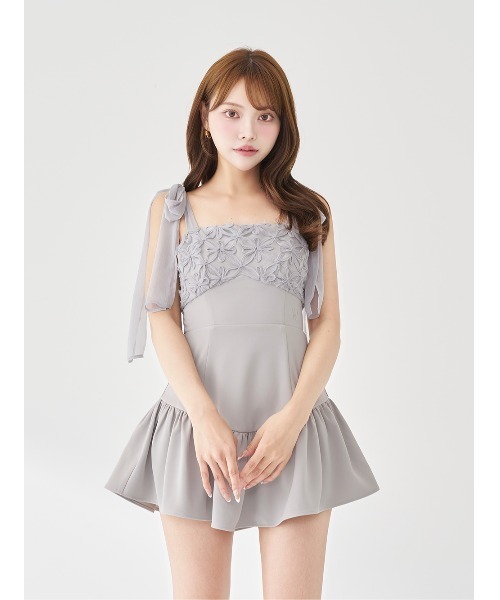 Darich（ダーリッチ）の「フラワーモチーフリボンミニワンピース（ワンピース・レディース・アイボリー/ピンク/グレー/ブラック・FREE/FL）」の3枚目の写真