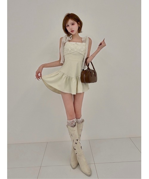 Darich（ダーリッチ）の「フラワーモチーフリボンミニワンピース（ワンピース・レディース・アイボリー/ピンク/グレー/ブラック・FREE/FL）」の8枚目の写真