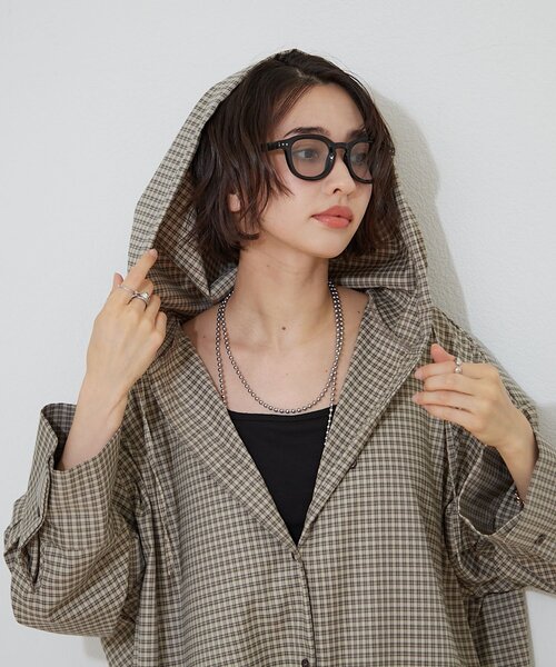 Remind me and forever(リマインドミーアンドフォーエバー)の「【nane】チェックフーディーオーバーシャツ(シャツ/ブラウス・レディース・カーキ/ベージュ・FREE)」の6枚目の写真