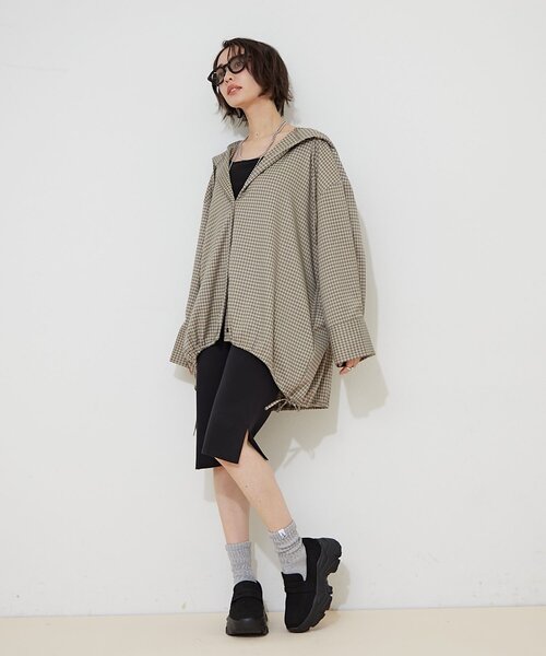 Remind me and forever(リマインドミーアンドフォーエバー)の「【nane】チェックフーディーオーバーシャツ(シャツ/ブラウス・レディース・カーキ/ベージュ・FREE)」の15枚目の写真